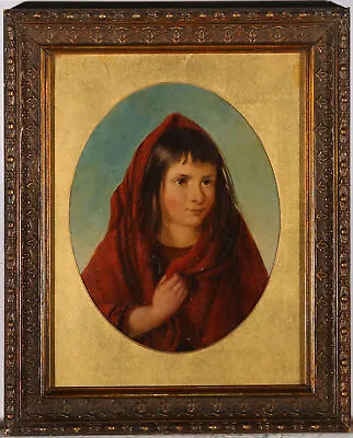 Mid 19th Century Oil - Little Girl In Red • £177