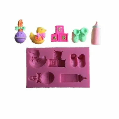 Baby Mould Bottle Blocks Rattle Shoes Baby Shower Cakes Decorating Fondant Icing • £5.45