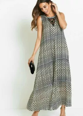 A Line Evening Party Maxi Dress With Sparkling Black Beaded Neckline Detail • $16.41