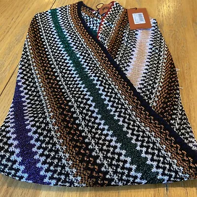 New MISSONI Draped Fringed Crossed Crochet-Knit Asymmetric Poncho Wrap- One Size • $85.75