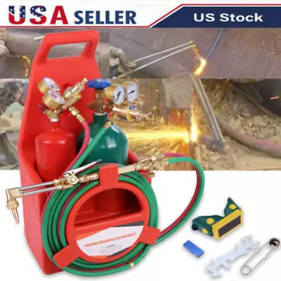 Gas Welding Cutting Torch Kit W/Oxygen Acetylene Tanks Regulators & Hoses Red • $275.99