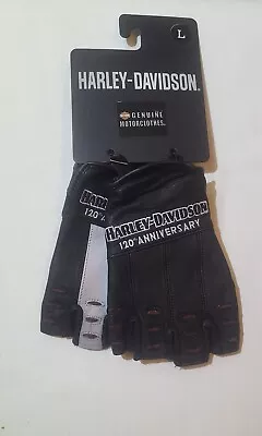 Large Harley Davidson 120th Anniversary True North Fingerless Leather Gloves  • $70