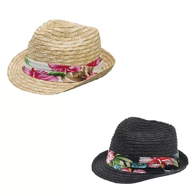 NWT Braid Straw Lightweight Floral Band Fedora Summer Natural • $14.99