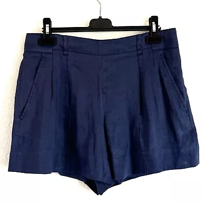 Vince Size 4 Women’s Linen Blend Smart Casual Chino Shorts Elastic Waist Blue • $35.99