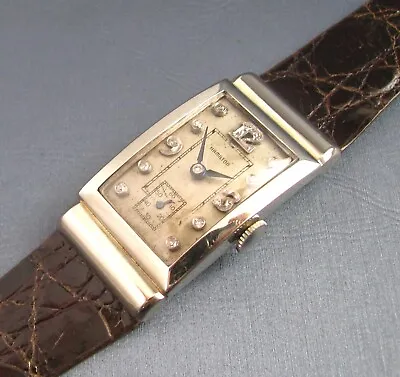 Vintage Hamilton 14K White Solid Gold & Diamond Dial Art Deco Mens Watch 1939 • $995