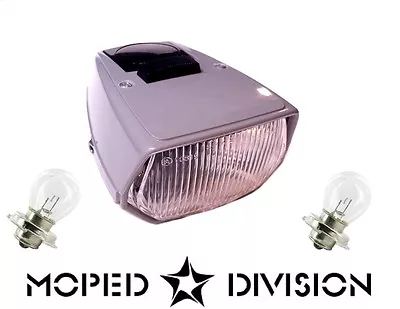 EURO STYLE GREY MOPED HEADLIGHT & P26S LIGHT BULBS 12 VOLT 15 WATT Puch Tomos • $34.99