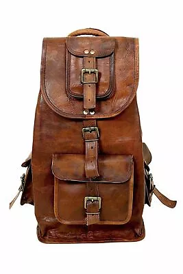 Real Handmade Leather Men's Backpack Bag Laptop Satchel Briefcase Brown Vintage • £51.30