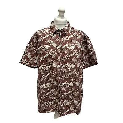 Vintage ACW85 Burgundy & White Palm Tree Print Hawaiian Shirt UK Men's 3XL • £6.99