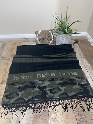 Bebe Camouflage Scarf Wrap Green Multi Color With Fringe • $24.99