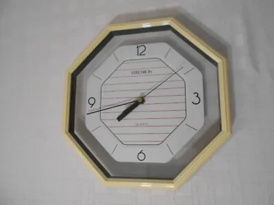 WORKS GREAT! 1980s Floating Verichron Octagonal Wall Clock 10” Model Creme • $22.39