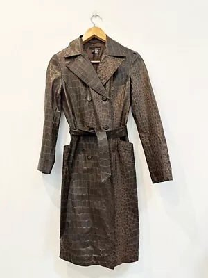 Designer ZARA Size S Croc Effect Brown Vinyl Perfect RARE Women's Coat • $79