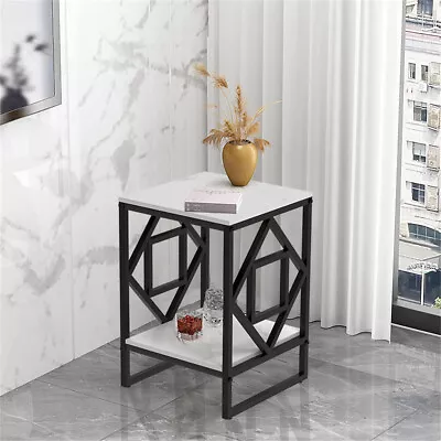 Real Marble Coffee Table Living Room End Side Table Bedside Furniture Black Legs • $99.95