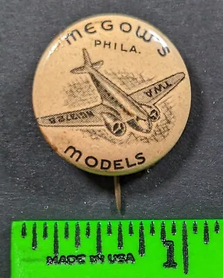 Vintage 1930s Megow's Model Airplanes Planes Philadelphia PA Pinback Pin • $30