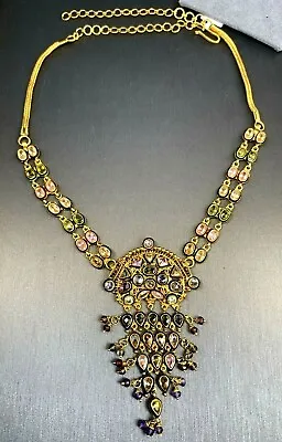 22K Yellow Gold Multi-Color Pink Green Purple Sapphire Enamel Mughal Necklace • $5800