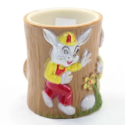 Vintage Egg Cup Figural Plastic Rabbit Egg Chicken Tree Stump Hong Kong 1950s  • £5.18