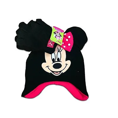 Disney Minnie Mouse Kid Girl 3D Ears Winter Earflap Trapper Ski Hat Gloves Set  • $9.99