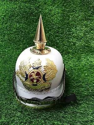 Long Spiked Prussian Helmet In White Color Leather German Pickelhaube • $116.59