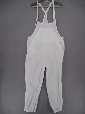 Tigerlily Overalls Womens 14 White Linen Pockets Jumpsuit Straps Adjustable • $49.95