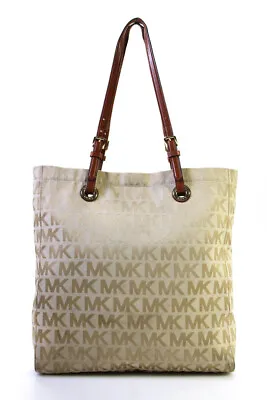 Michael Michael Kors Womens Printed Fabric Leather Strap Tote Handbag Brown Tan • $52.81