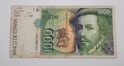 1992 / Banco De España Spain - 1000 Pesetas Banknote Serial No. V 3105761 • £1