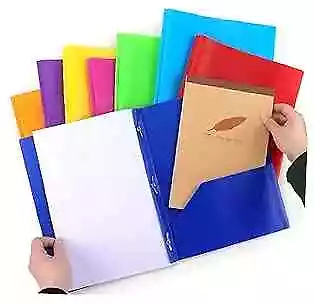 8 Pack Plastic File Folder With Pockets And Prongs Heavy Duty 3 Hole 3 Prong • $19.16