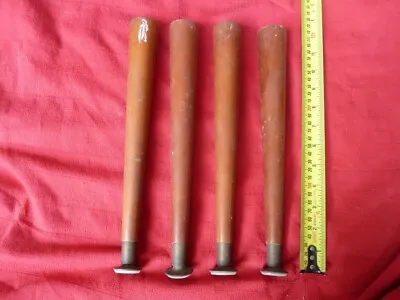 4 Vintage Coffee Table Furniture Legs.  Tapered Wood Legs With Brass Ferrules • $20