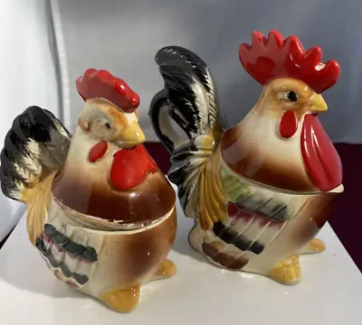 VTG Victoria Japan Salt & Pepper Shakers Rooster Chicken Hen Japan Ceramic 5  T • $8