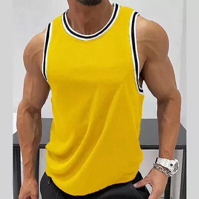 Mens Muscle Gym Vest Racer Back Tank Vest Training Basketball Jersey T-Shirt Top • £9.39