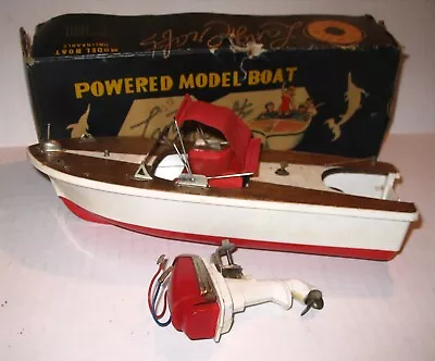 Very Nice Vintage Lang Craft Powered Model Boat W/ Outboard Motor & Original Box • $65