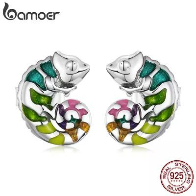 Bamoer Women Authentic 925 Sterling Silver Mini Chameleon Stud Earrings Jewelry • $11.23
