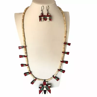 Vtg Santo Domingo Thunderbird Turquoise Coral Sterling Necklace And Earrings Set • $500