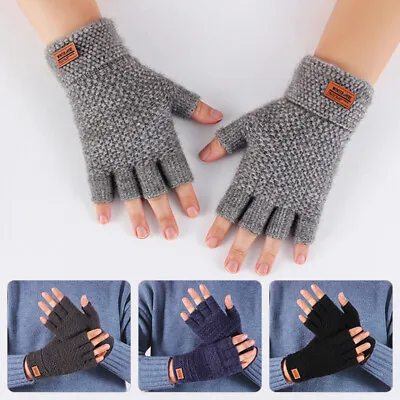 Winter Alpaca Wool Fingerless Gloves Thermal Men's Knitted Half Finger Mittens • $4.23