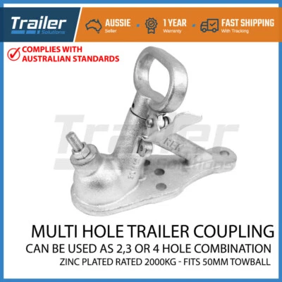 $32.50 • Buy Trailer Hitch 3 Hole Quick Release Coupling 2 3 Hole Zinc 50mm 2000kg Adr Tested