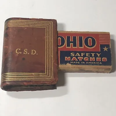 Vintage Matchbook Matchbox Match Holder Leather W Vintage Ohio Box 🌻 • $19.99