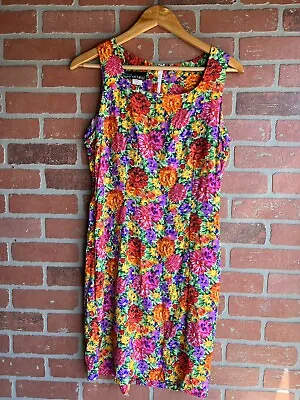 VINTAGE MY MICHELLE 90'S  SLEEVELESS SHIFT Bright Colorful FLORAL  Size 13/14 • $21.25