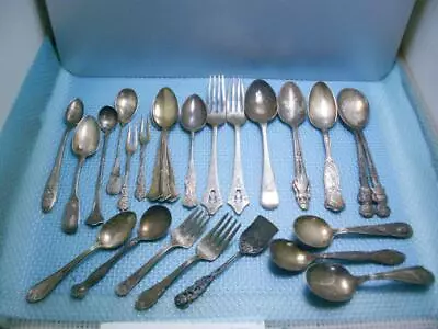 25 Silverplate SPOONS AND FORKS Craft Lot Ornate Vintage Silverware Flatware • $34.95