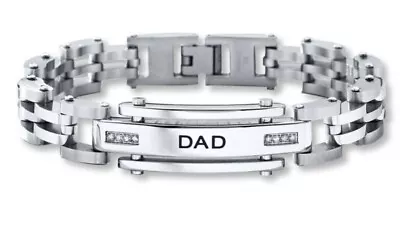 Men's Solid Polished Stainless Steel Dad ID Diamond Accent Bracelet 9  Inches  • $49.99