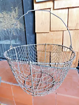 Vintage Metal Wire Old Farmhouse Egg Gathering Basket Chicken Coop-Handle • $29