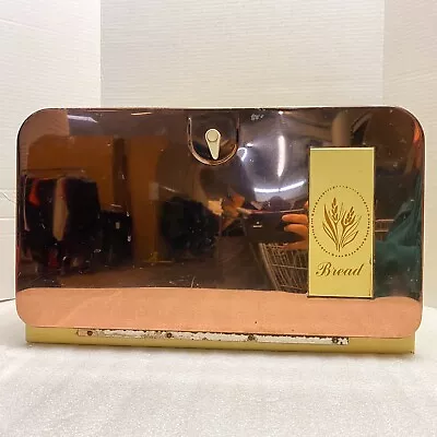 Vintage Copper & Yellow Metal Bread Box Mid Century Retro W/wood Cutting Board • $49.99