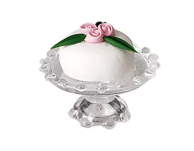 Miniature Dollhouse Small White Cake On A Stand With Roses 1:12 Scale New • $3.50