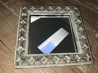 Vintage Wooden Mosaic Frame Square Mirror Hand Painted • $29