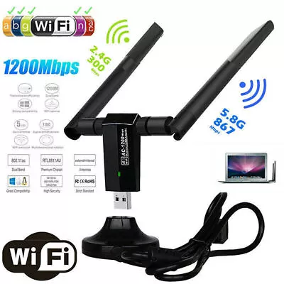 USB 3.0 1200Mbps Long Range AC1200 Dual Band 5GHz Wireless WiFi Adapter Antennas • $27.59