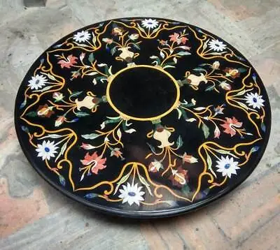 24  Black Round Marble Table Top Coffee Dining Inlay Mosaic Antique Malachite • $785