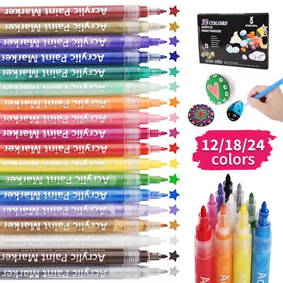 Acrylic Paint Pens Set Markers Permanent Art Rock Metal Glass Pebbles Stone Wood • £7.99