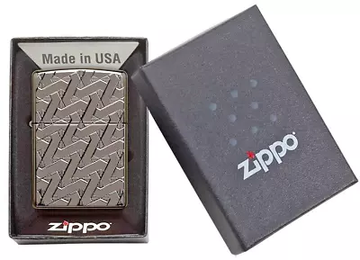 New Zippo Lighter Geometric Intricate Chrome Weave Armor® High Polish Black Ice® • £78.40