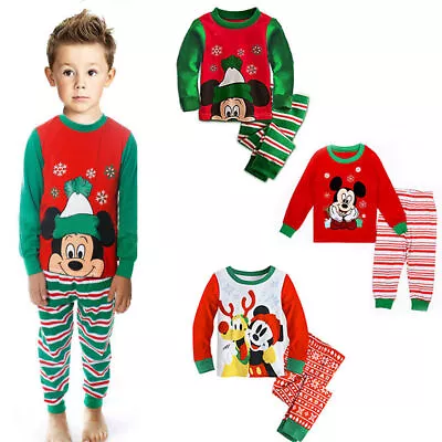Kids Boys Girls Mickey Mouse Nightwears Christmas Pyjama Pajamas Set Xmas Lounge • $17.49