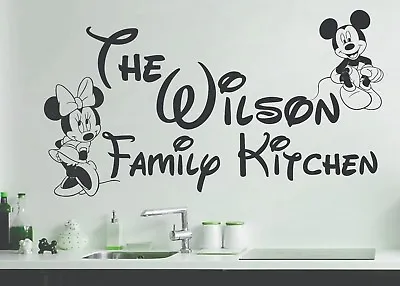 £15.81 • Buy Personalised Family Name Kitchen Vinyl Wall Sticker Disney Minnie Mickey Art