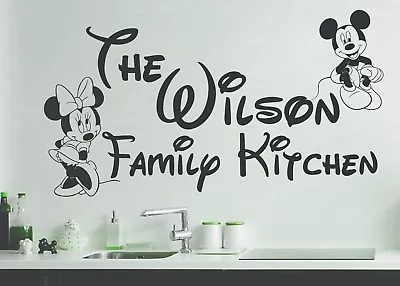 Personalised Family Name Kitchen Vinyl Wall Sticker Disney Minnie Mickey Art • £15.81