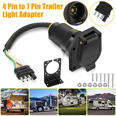 4-Way Flat To 7 Pin Trailer Plug Adapter Power Connector Bracket For RV Campers • $14.98