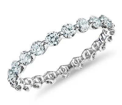 1.61 Ct +Round Ice Blue White Moissanite Diamond Engagement Eternity Silver Ring • $0.99